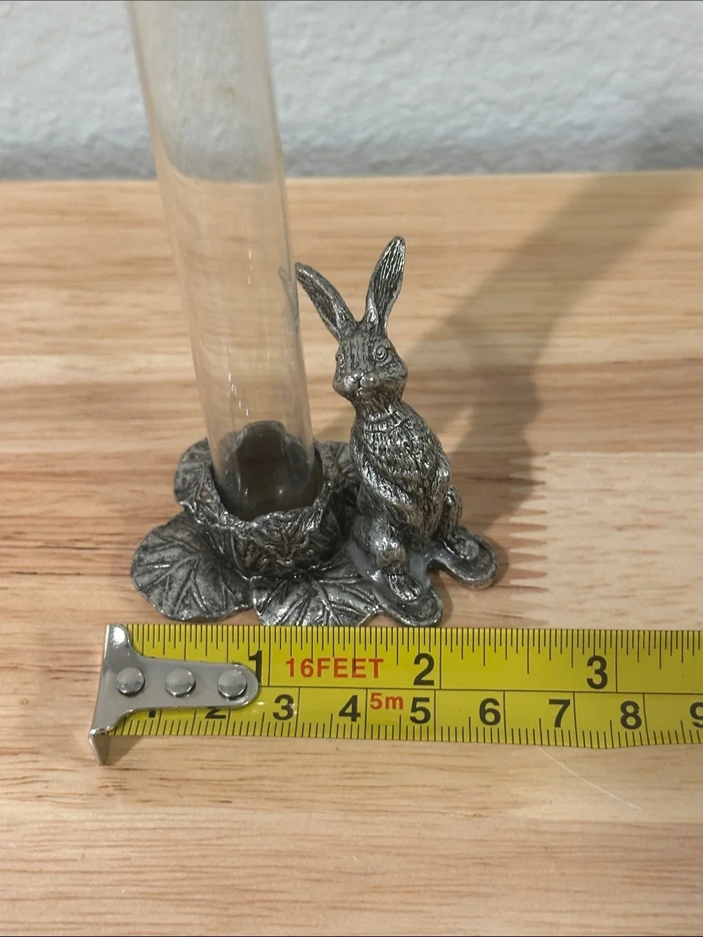 Vintage Metzke Pewter Bunny Rabbit Bud Vase | Cottagecore Glass Tube Vase